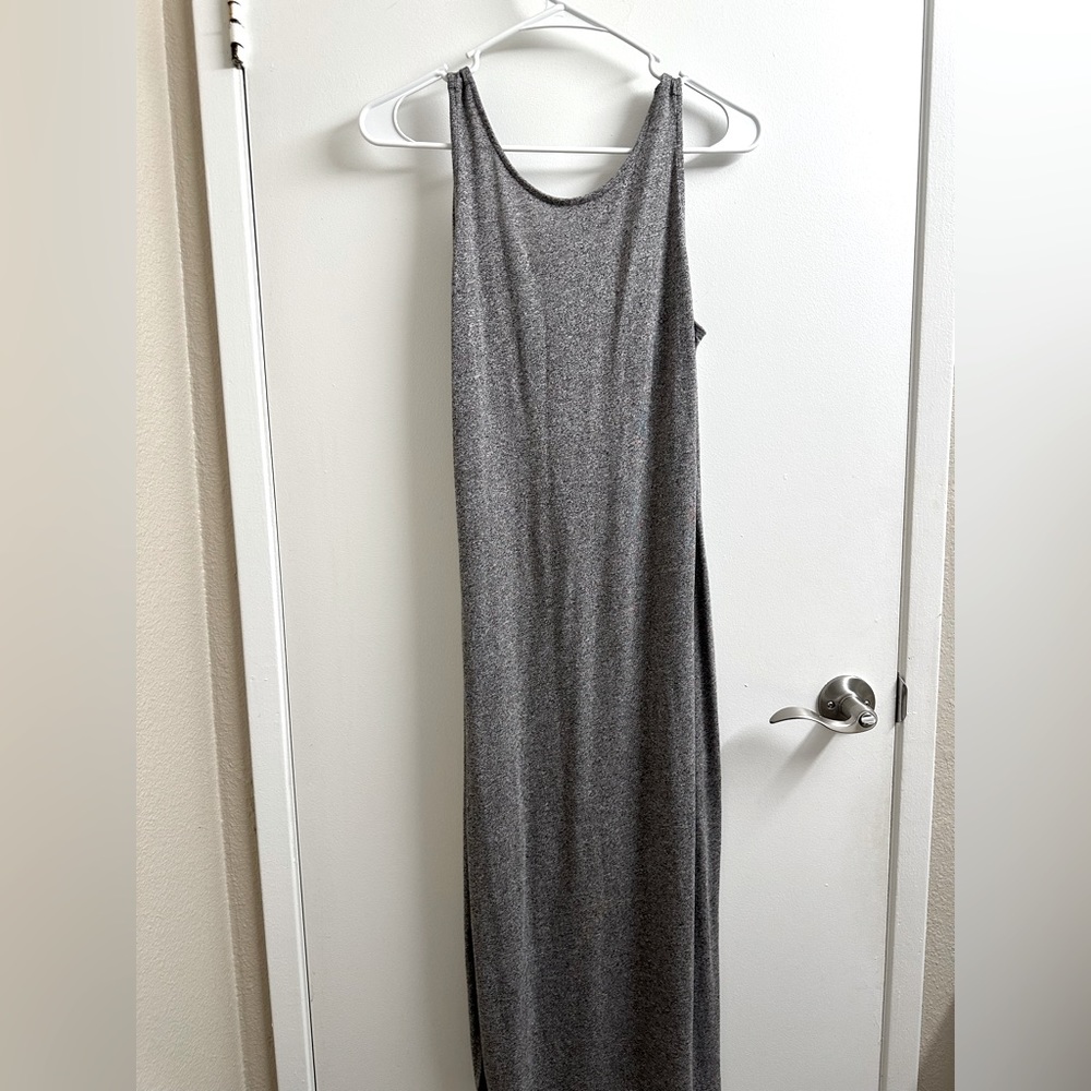 Gray athleisure style slip dress with back cutout